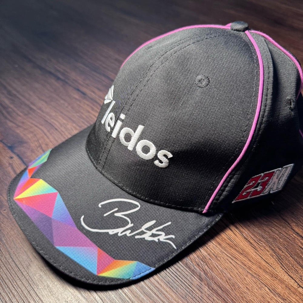 Bubba Wallace Black Leidos Hat 23XI Jordan NASCAR Racing RARE printed Signature